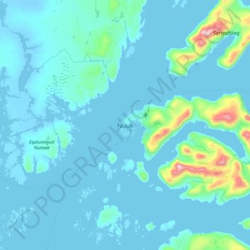 Mappa topografica Nuuk, altitudine, rilievo