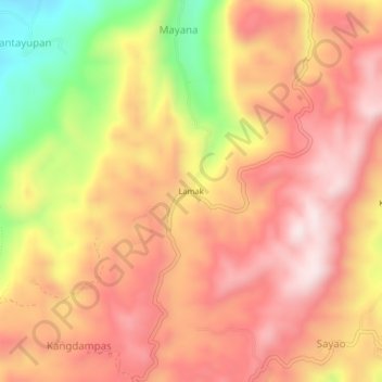 Mappa topografica Lamak, altitudine, rilievo