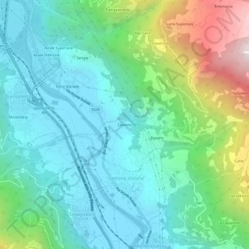 Mappa topografica Cesnola, altitudine, rilievo