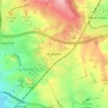 Mappa topografica Blackwell, altitudine, rilievo