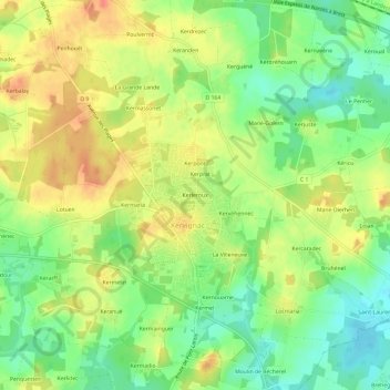 Mappa topografica Kerleroux, altitudine, rilievo