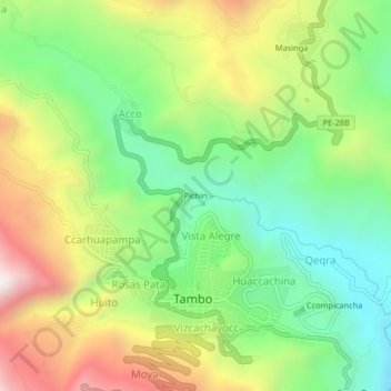 Mappa topografica Pichin, altitudine, rilievo