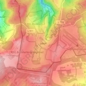 Mappa topografica Lippe, altitudine, rilievo