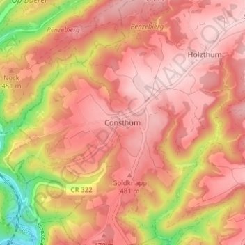 Mappa topografica Consthum, altitudine, rilievo