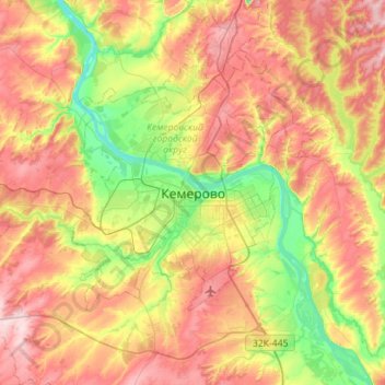 Mappa topografica Кемерово, altitudine, rilievo