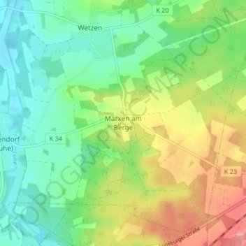 Mappa topografica Marxen am Berge, altitudine, rilievo