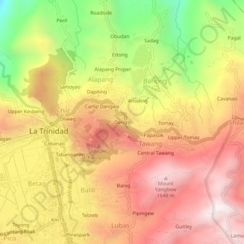 Mappa topografica Dengsi, altitudine, rilievo