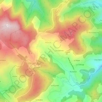 Mappa topografica Les Places, altitudine, rilievo