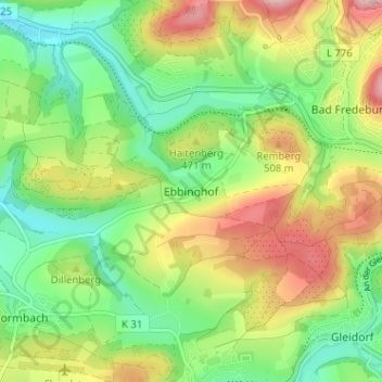Mappa topografica Ebbinghof, altitudine, rilievo