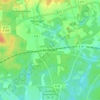 Mappa topografica Emmingen, altitudine, rilievo