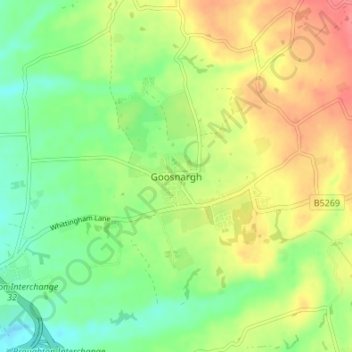 Mappa topografica Goosnargh, altitudine, rilievo