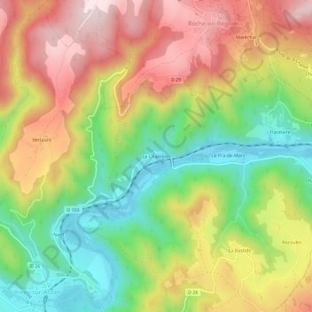 Mappa topografica Le Chambon, altitudine, rilievo