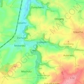 Mappa topografica Lüttewitz, altitudine, rilievo