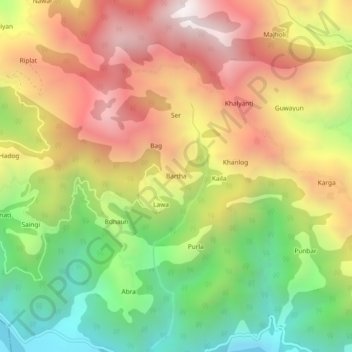 Mappa topografica Bartha, altitudine, rilievo