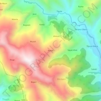 Mappa topografica Punoli, altitudine, rilievo