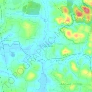Mappa topografica Thengamam, altitudine, rilievo