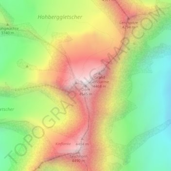 Mappa topografica Dom, altitudine, rilievo