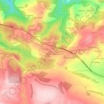 Mappa topografica Pena de Eiriz, altitudine, rilievo