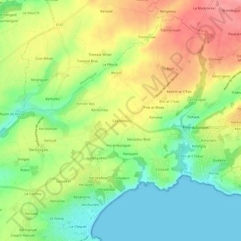 Mappa topografica Goasmeur, altitudine, rilievo