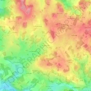 Mappa topografica Marliannes, altitudine, rilievo