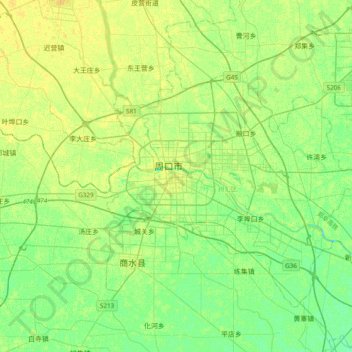 Mappa topografica 川汇区, altitudine, rilievo