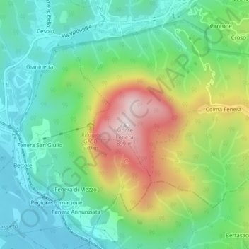 Mappa topografica Monte Fenera, altitudine, rilievo