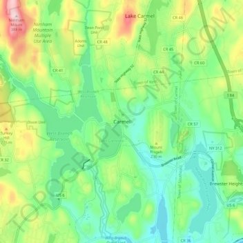 Mappa topografica Carmel, altitudine, rilievo