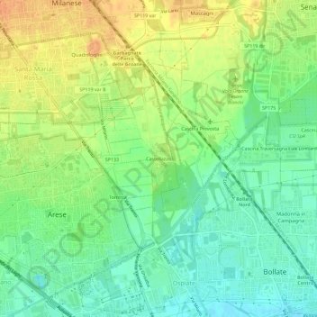 Mappa topografica Castellazzo, altitudine, rilievo