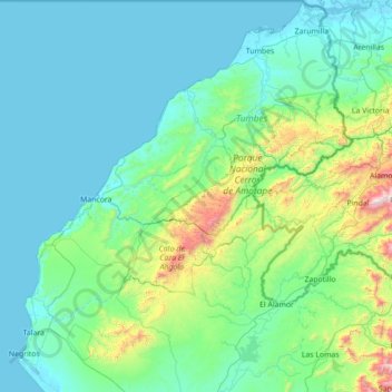 Mappa topografica Distrito de Casitas, altitudine, rilievo