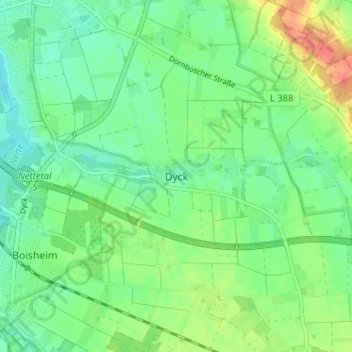 Mappa topografica Dyck, altitudine, rilievo