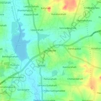 Mappa topografica Hoskote, altitudine, rilievo