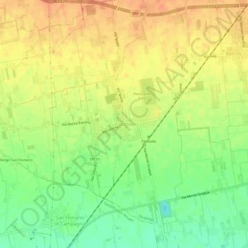 Mappa topografica Fanzolo, altitudine, rilievo