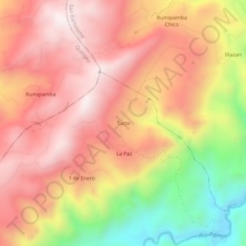 Mappa topografica Tucto, altitudine, rilievo