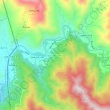 Mappa topografica Nangalisan, altitudine, rilievo