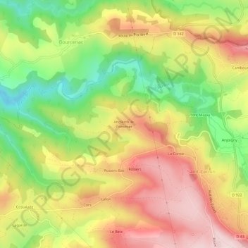 Mappa topografica Anglards-le-Pommier, altitudine, rilievo