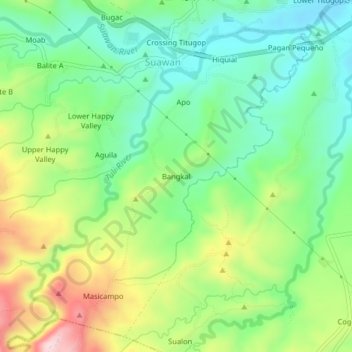 Mappa topografica Bangkal, altitudine, rilievo