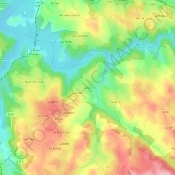 Mappa topografica Carsac, altitudine, rilievo
