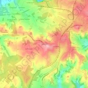Mappa topografica Mauchat, altitudine, rilievo