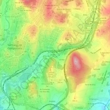 Mappa topografica A Ponte do Viso, altitudine, rilievo