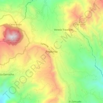 Mappa topografica Fredonia, altitudine, rilievo