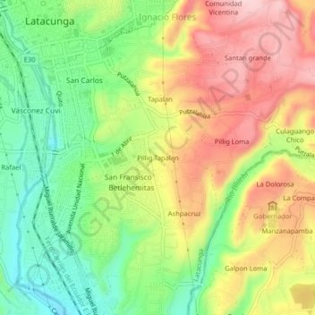 Mappa topografica Pillig Tapalan, altitudine, rilievo