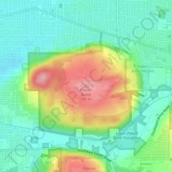 Mappa topografica Powell Butte, altitudine, rilievo