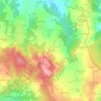 Mappa topografica Roussis, altitudine, rilievo