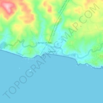 Mappa topografica Zipolite, altitudine, rilievo
