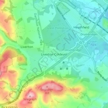 Mappa topografica Liverton Coldeast, altitudine, rilievo