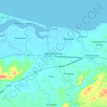 Mappa topografica Santa Teresita, altitudine, rilievo