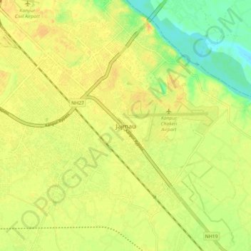 Mappa topografica Jajmau, altitudine, rilievo