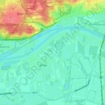 Mappa topografica Leedjes, altitudine, rilievo