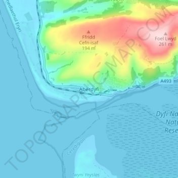 Mappa topografica Aberdyfi, altitudine, rilievo