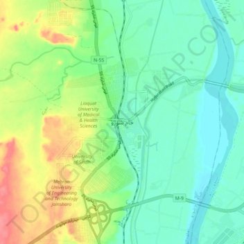 Mappa topografica Jamshoro, altitudine, rilievo